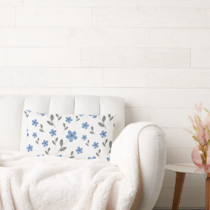 Blue Gray Five Petal Watercolor Flower Pattern Lumbar Cushion