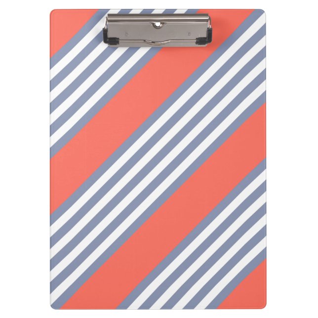 Blue-gray five stripe pattern with living coral clipboard (Front)