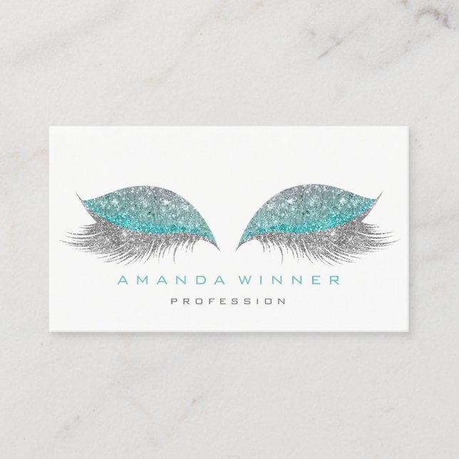 Blue Gray Glam Lashes Extention Makeup Glitter Appointment Card (Front)