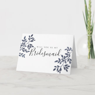 Blue Gray Glitter Will You Be My Bridesmaid Card