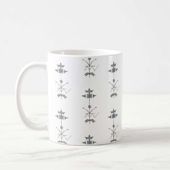 Blue Gray Green Geometric Coffee Mug (Left)