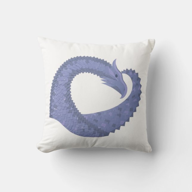 Blue-gray heart dragon on white cushion (Front)
