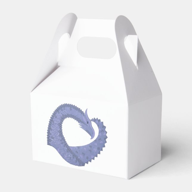 Blue-gray heart dragon on white favour box (Front Side)