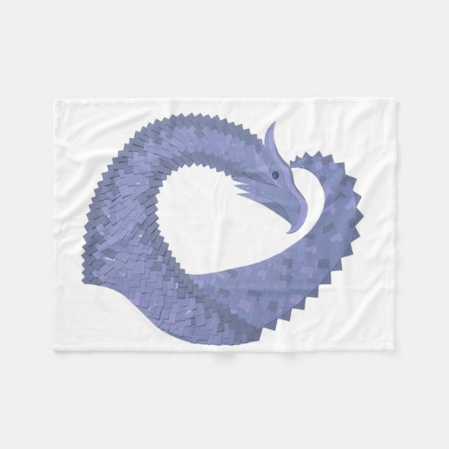 Blue-gray heart dragon on white fleece blanket (Front (Horizontal))