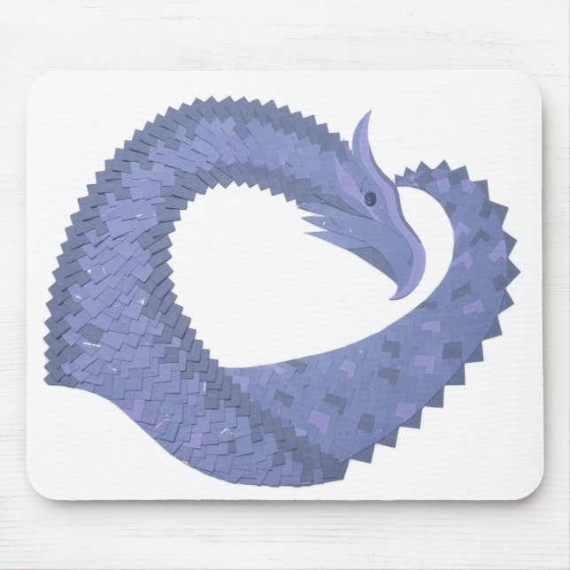 Blue-gray heart dragon on white mouse pad (Front)