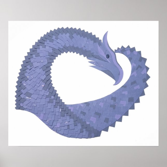 Blue-gray heart dragon on white poster (Front)