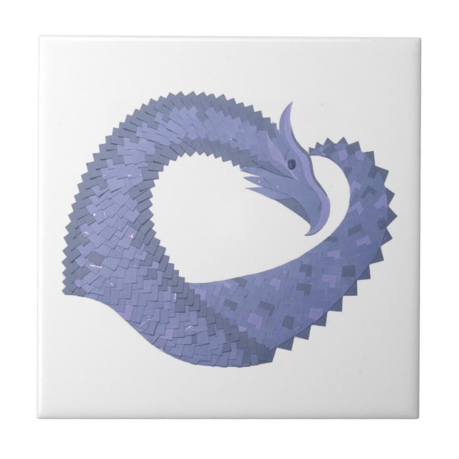Blue-gray heart dragon on white tile (Front)