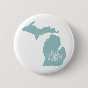Blue Gray I Love Michigan Silhouette 6 Cm Round Badge
