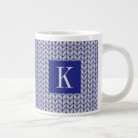 BLUE GRAY KNIT Big White Mug + Initial II