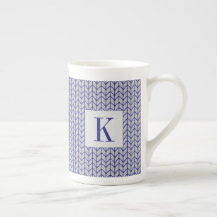 BLUE GRAY KNIT Bone China Mug + Initial