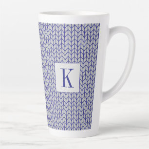 BLUE GRAY KNIT Tall Latte Mug + Initial