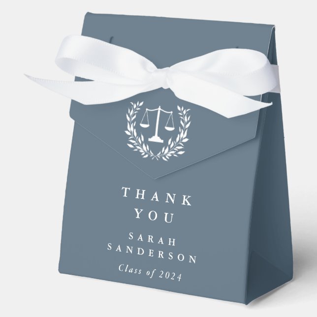 Blue-Gray Law Scales+Laurel Wreath Graduation Favour Box (Front)