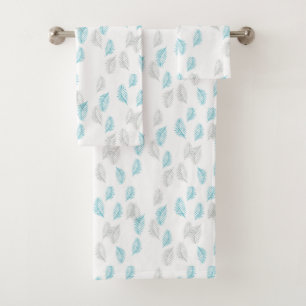 Blue & Gray Leaves Pattern  Bath Towel Set
