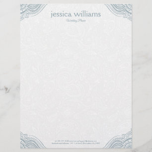 Blue-Gray Mandala Corners On White Paisley  Custom Letterhead