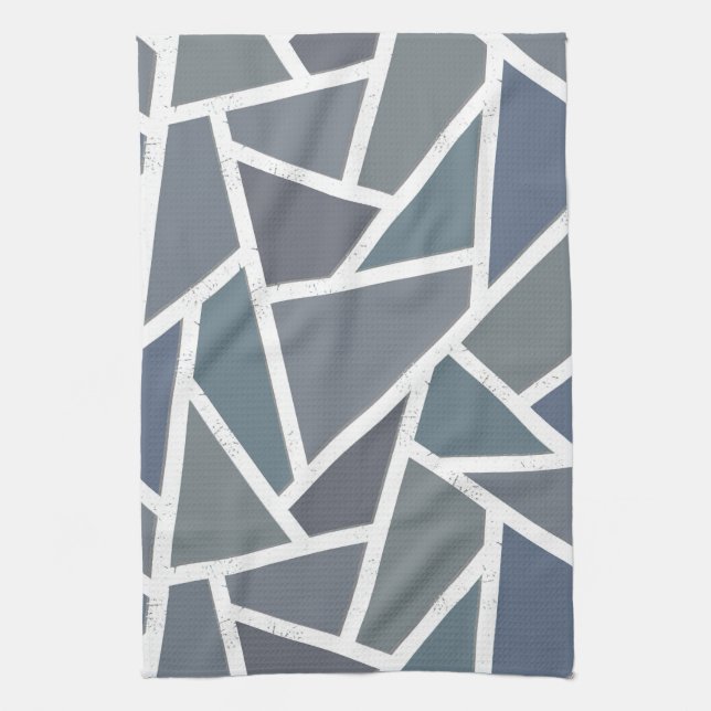 Blue-gray mosaic pattern tea towel (Vertical)