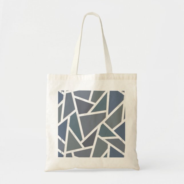Blue-gray mosaic pattern tote bag (Front)