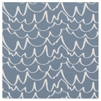Blue Gray Scribbled Waves Fabric
