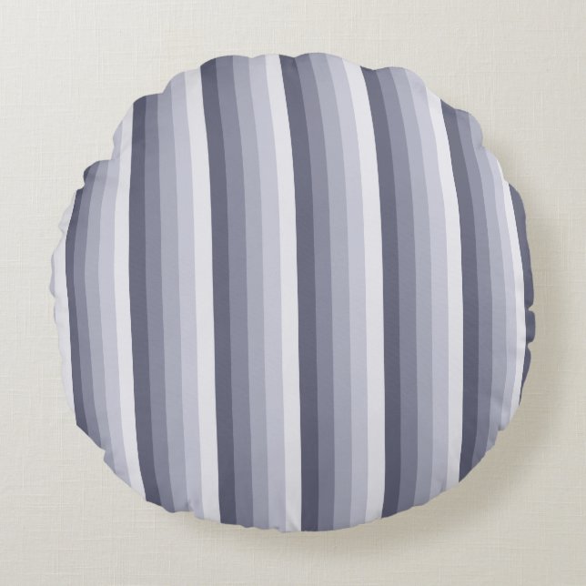 Blue gray shadow stripes round cushion (Front)