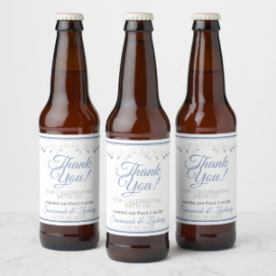 Blue & Gray Simple Elegant Wedding Thank You Beer Bottle Label