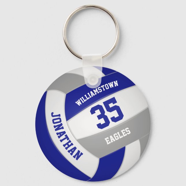 blue gray sports team colors volleyball key ring (Front)