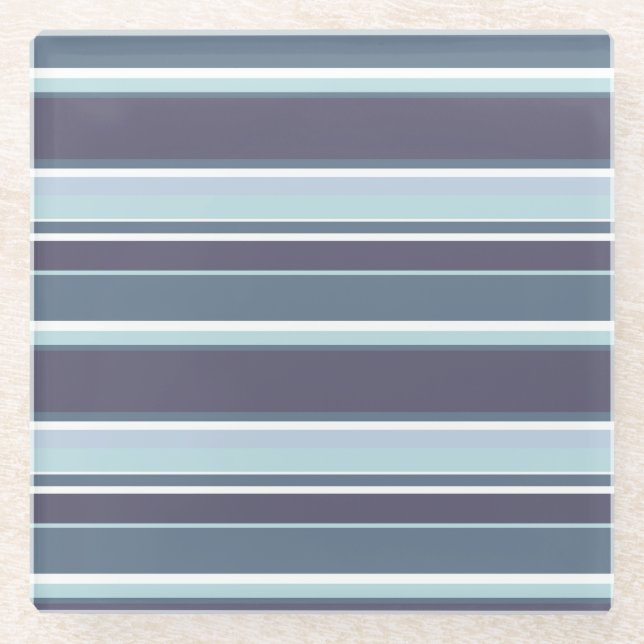 Blue-gray stripes glass coaster (Front)