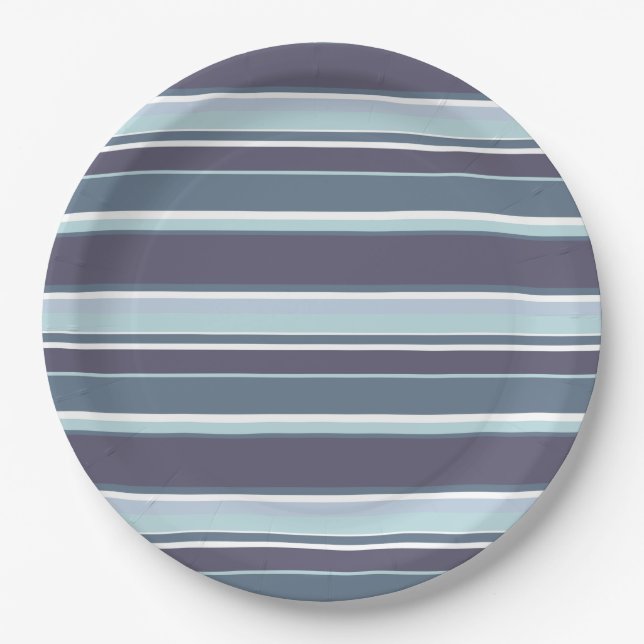 Blue-gray stripes paper plate (Front)