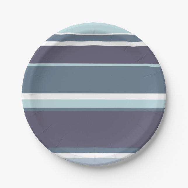 Blue-gray stripes paper plate (Front)