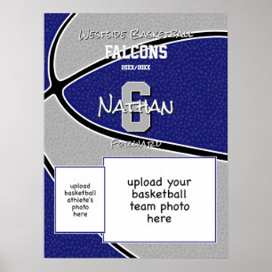 blue gray team colors basketball team photo poster