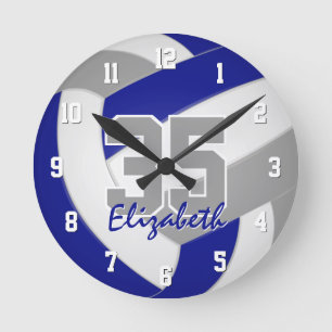 blue gray team colors players name volleyball round clock