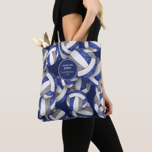 blue gray team colors volleyball coach tote bag