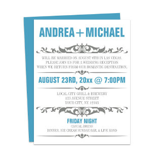 Blue Gray Wedding Reception Only Invitation