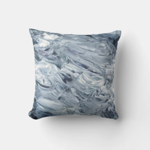 Blue Gray & White Abstract Brushstrokes Cushion