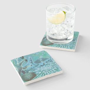 Blue Great Barrier Reef Echinoderms Vintage Stone Coaster