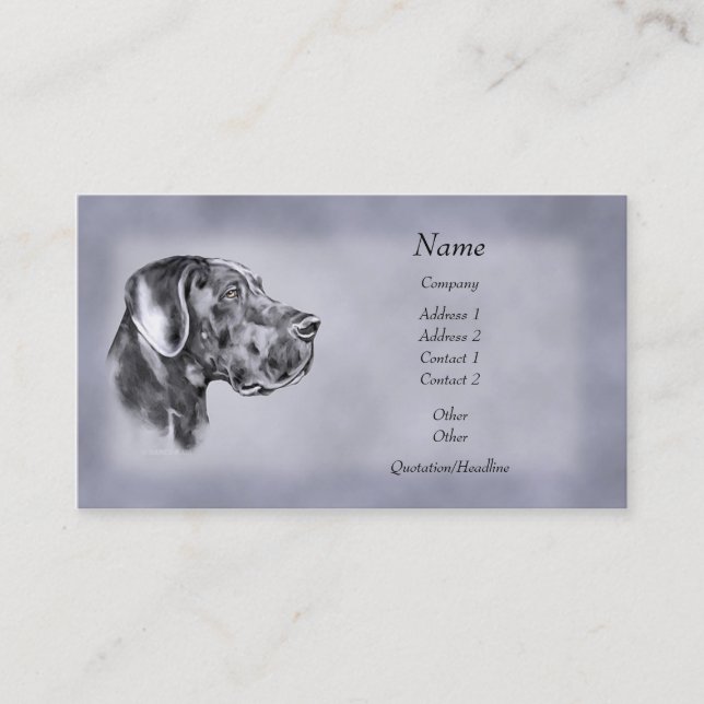 Blue Great Dane Uncropped Business Cards (Front)