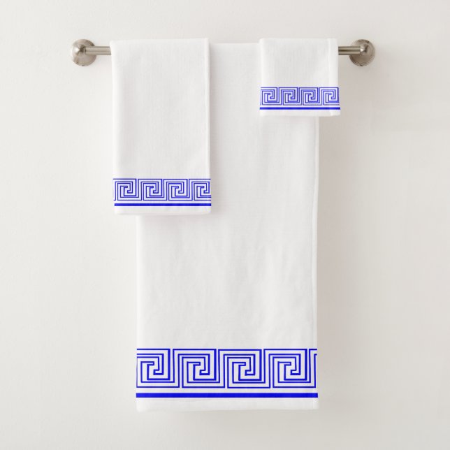 Blue Grecian Frieze Design Bath Towel Set (Insitu)