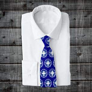 Blue Greece Emblem fashion Tie, Greek Flag Tie
