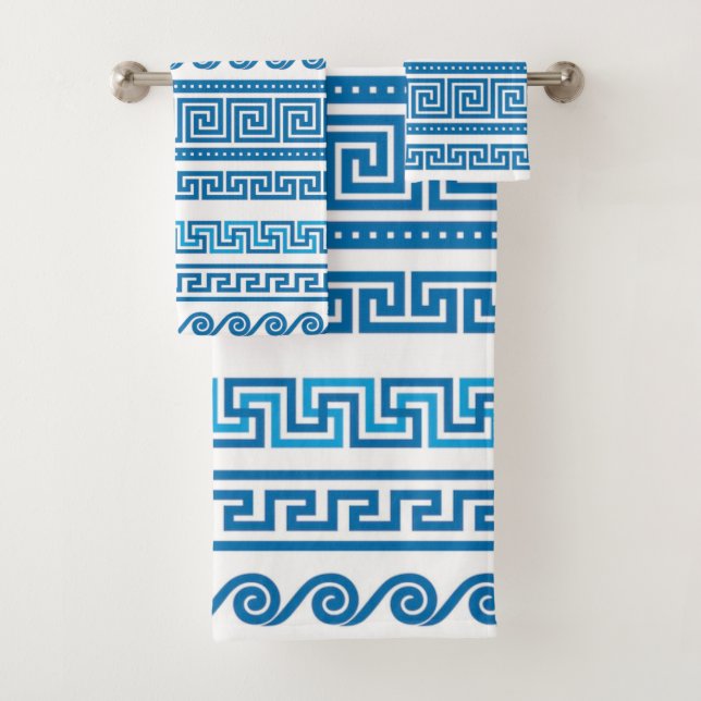 Blue Greek Key Guest Towels (Insitu)
