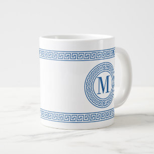 Blue Greek Key Monogram Jumbo Mugs
