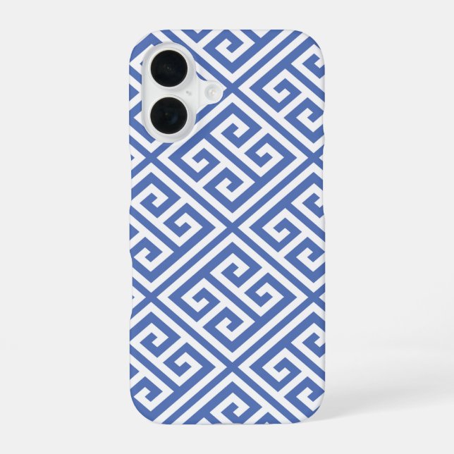 Blue Greek Key Pattern iPhone 16 Case (Back)
