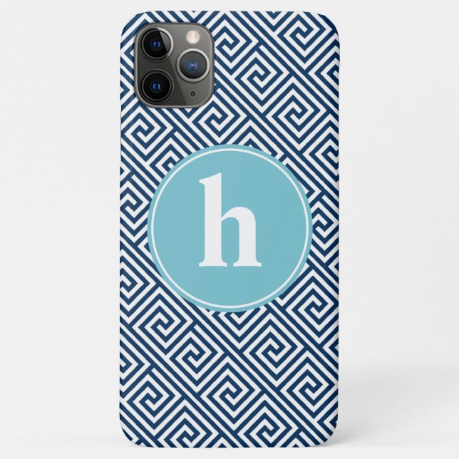 Blue Greek Key Pattern Monogram Case-Mate iPhone Case (Back)