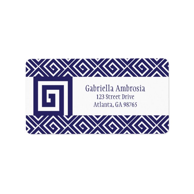 Blue Greek Spirals Address Label (Front)