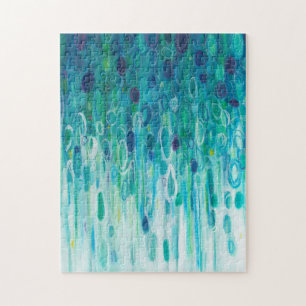 Blue Green Abstract Circle Painting Jigsaw Puzzle