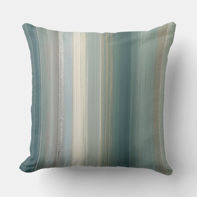 Blue Green Abstract Coastal Stripe Cushion (Front)