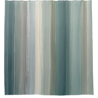 Blue Green Abstract Coastal Stripe Shower Curtain