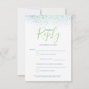 Blue green abstract modern art wedding reply RSVP Card