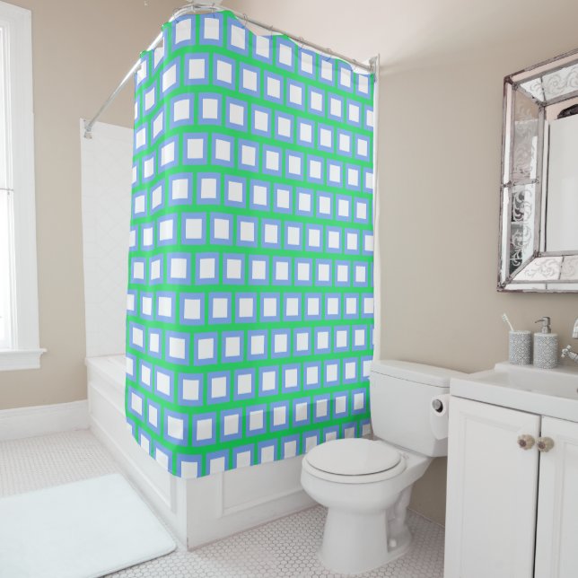 Blue Green Abstract Modern  Shower Curtain (In Situ)