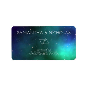 Blue Green Abstract Modern Wedding Return Address Label