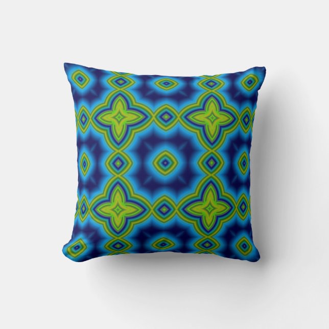 Blue & green abstract Moroccan geometric pattern Cushion (Front)