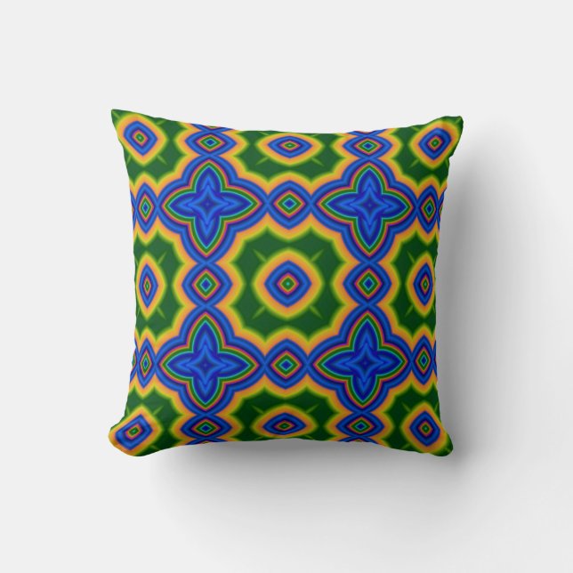 Blue & green abstract Moroccan geometric pattern Cushion (Front)
