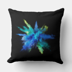 Blue & Green Abstract Powder Burst Throw Pillow –